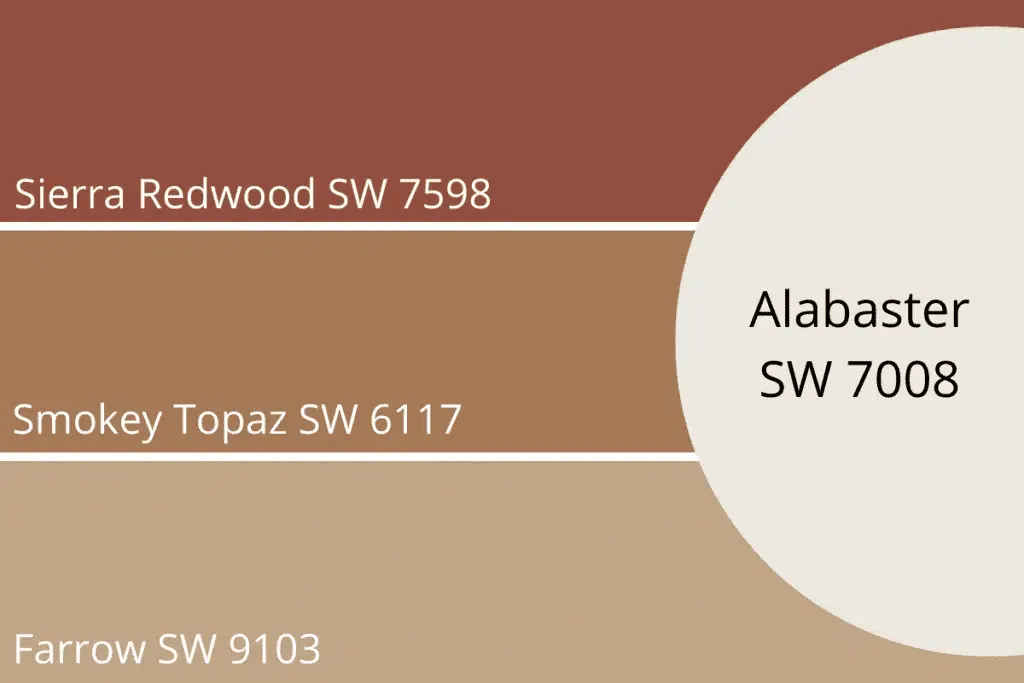 Warm white Alabaster SW 7008 trim against a warm toned house body