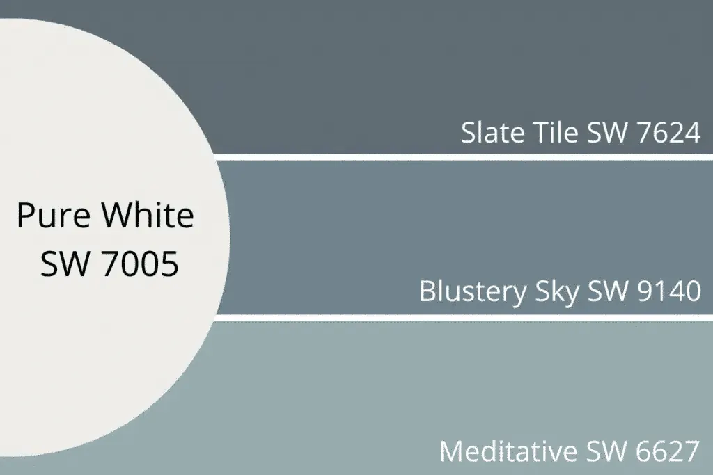 Cool white Pure White SW 7005 trim against a cool toned house body