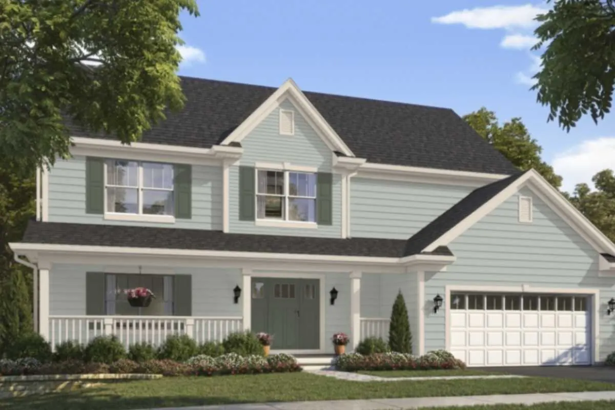 Comfort Gray SW 6205 paint swatch shown as a Tallyn's Reach exterior scheme