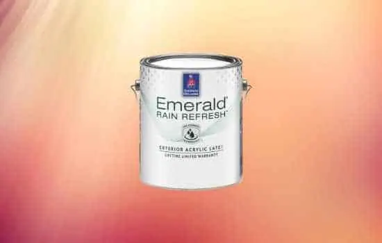 A can of Sherwin Williams Emerald Rain Refresh exterior acrylic latex paint
