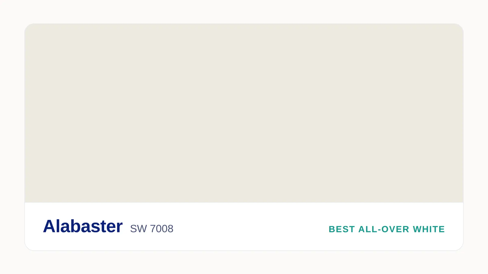 Sherwin Williams Alabaster SW 7008 paint swatch, a crisp true white with a hint of warmth